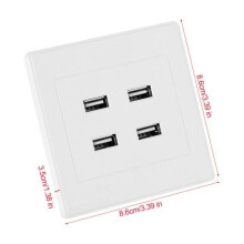 USB-wandcontactdoos - DILWE - 4 poorten - Power Charger - Vierkant paneel - Wit