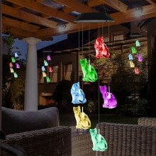 2 Solar Light Wind Chimes for Cats, Commemorative Wind Chimes for Outdoor and Gardening Gifts (Label)