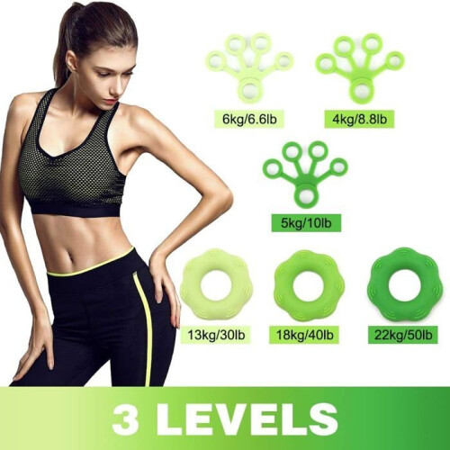 Hand and finger muscle training set, 6-piece set, hand training ring and training device 1
