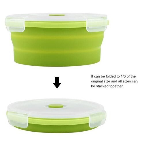 Lunch box - QIILU - Round model - 800 ml - Food-grade silicone - Collapsible and stackable 2