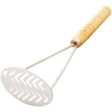 Stainless steel potato masher with wooden handle (26 * 10 CM) - Kitchen utensil for mashing potatoes or other vegetables