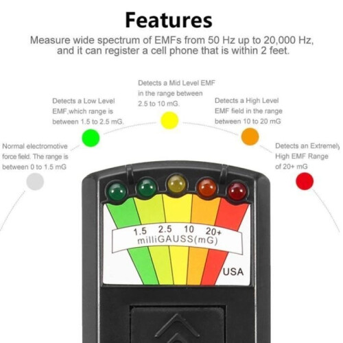 Electromagnetic Radiation Detector - ForV - EMF Gauss Meter - 5 LEDs - Portable - Digital 2