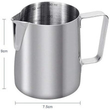 350 ml:n maitokannu, 304-luokan ruostumatonta terästä, jossa porrastettu kaiverrus sisäpuolella maidon vaahdottamiseen, cappuccinoihin,