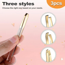 3pcs Precision Tweezers, Professional Steel Eyebrow Tweezers for Eyebrows, Eyelashes, and Hairs