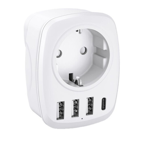 EU/VK reisadapter - 4 USB-poorten - Wit - Voltman 2