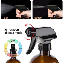 Set of 3 empty 500ml amber glass spray bottles for cleaning, adjustable trigger water sprayer