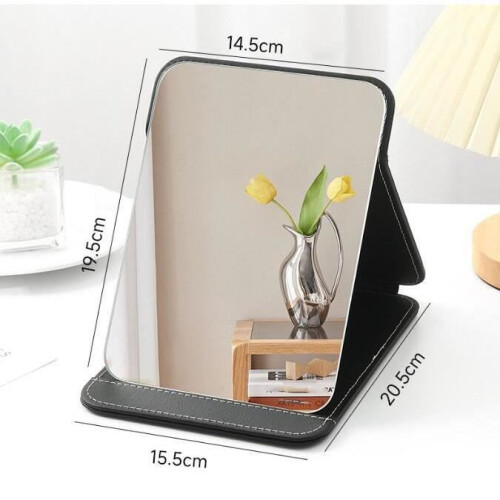 Makeup Mirror - Portable - Folding Leather Desk Mirror - Black - 20.5*15.5 cm 1