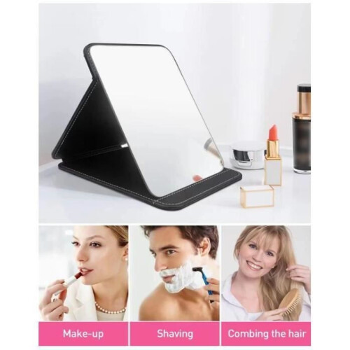Makeup Mirror - Portable - Folding Leather Desk Mirror - Black - 20.5*15.5 cm 2