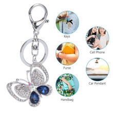 KIMISS Metal Keychain, Butterfly Keychain in Zinc Alloy with Rhinestone Sparkling Pendant for Ladies' Bag Inside