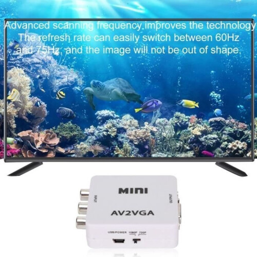 VINGVO 480P Mini Composiet AV naar VGA Video Converter TV Adapter Decoder Audio Video Converter (Wit) 2