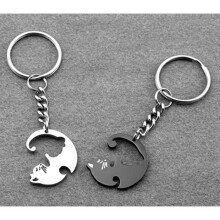 2PCS Couple Friendship Keychains, Yin Yang Cat Keychain, Separable Stainless Steel Puzzle for Friends and Lovers, Valentine's Day