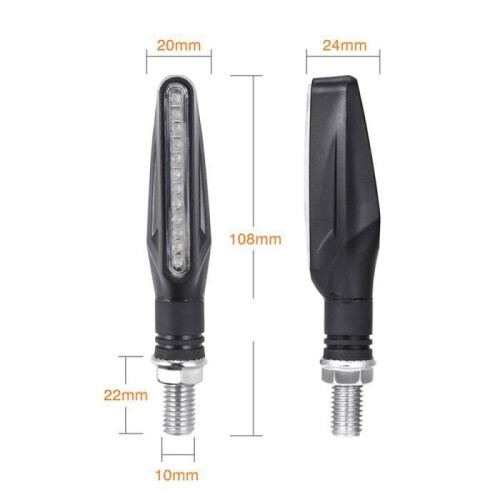 Φλας Μοτοσικλέτας Universal - 12 πορτοκαλί LED - 12V - Μαύρο 2
