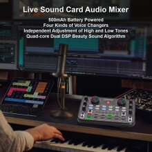 Live sound card, audio mixer, desktop recording, vocals, noise reduction 5V 44.1KHz, for streaming, podcasting, gaming