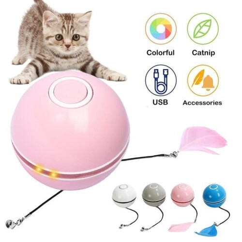 Cat Toy - CWWJDRFT - Light-Up LED Ball - USB Charging - Rolling - Pink 1