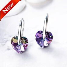 Damesoorbellen - Sterling zilver (S925) - Paars hart met diamant - Kerst-/verjaardagscadeau voor vrouwen