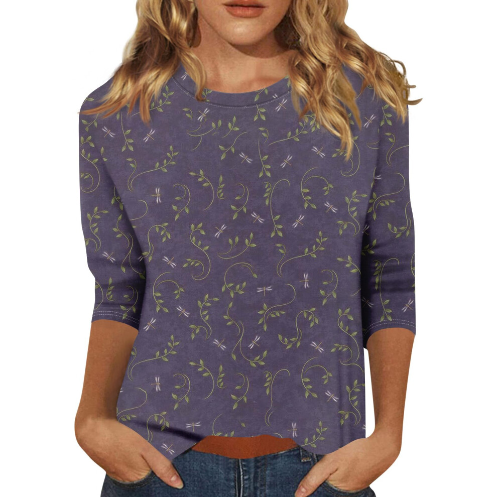 Fuchsia Women's Three-Quarter Sleeve Round Neck Casual- Xxl