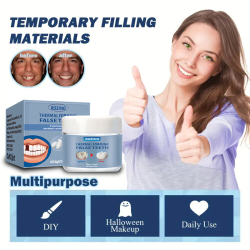 Moldable solid dental gum pellets for temporary cavity fill, gap closure. 2
