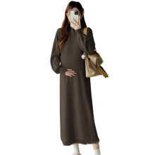 Elastic Maternity Knit Dress Autumn Winter Stretchy-coffee M