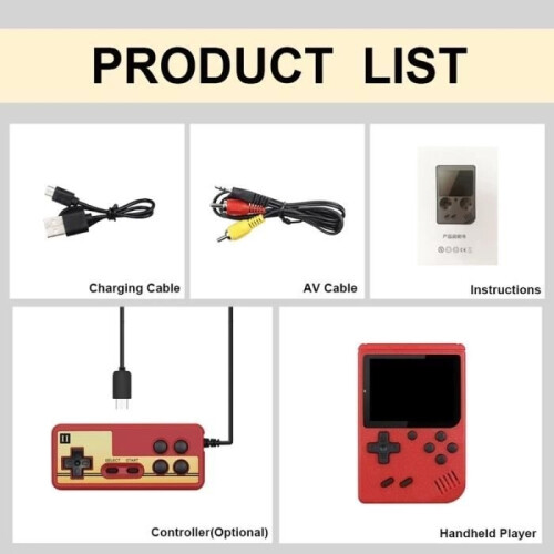 Portable Console - Retro - 400 Games - 3-inch Screen - USB Rechargeable - Red 2