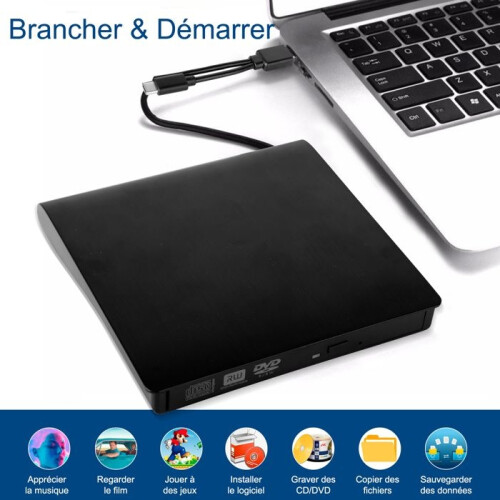 UPLAYTECK External USB 3.0 CD/DVD Drive, DVD-RW CD-ROM Burner, Compact Optical Disc Burner, Compatible with Windows, MacBook, Linux, 1