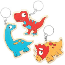 Baker Ross - AT671 - Wooden Dinosaur Keychains (Pack of 10) - Children's Craft Supplies