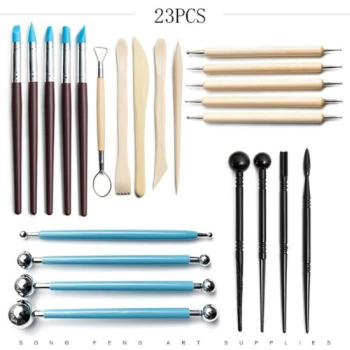 Ceramic modeling tools - 23-piece set - Stainless steel - Rubber - Wood 1