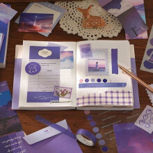Scrapbookingpakket met 155 onderdelen, paars scrapbookjournal met A6-rasternotitieboekje, doe-het-zelf cadeau voor tienermeisjes - Moon