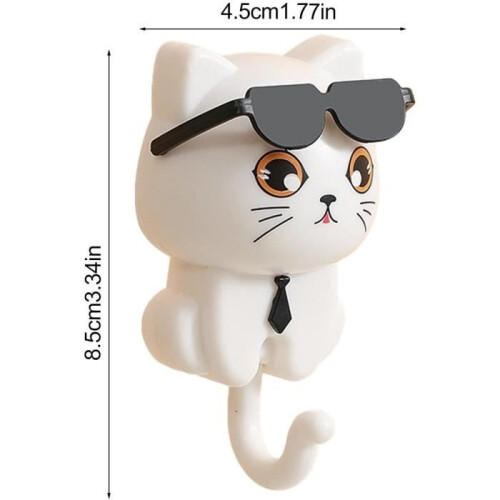 2 Cat-Shaped Hooks, Gravity Hooks Without Drilling, Cartoon Sunglasses Cat Keychain 1