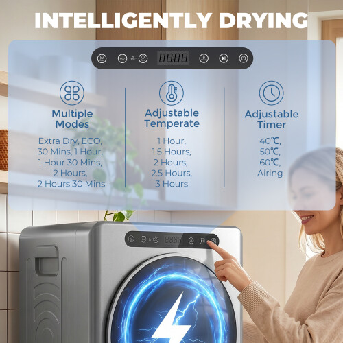 Homcom HOMCOM 5 kg Portable Vented Tumble Dryer Machine with Timer, Silver Tone 2