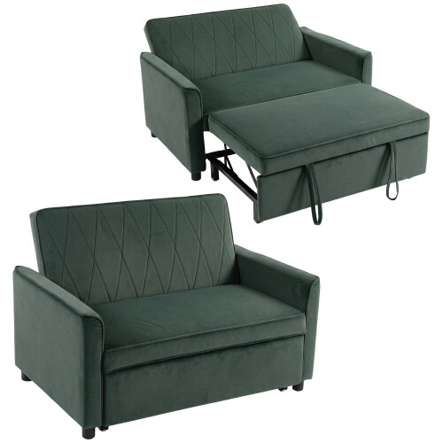 Homcom (Green) HOMCOM 2 Seater Sofa Bed, 3-in-1 Velvet Pull Out Sleeper Sofa 1