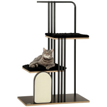 Katzenbaum, Industriedesign, 2 Plattformen, 2 Kissen, Kratzwand, Stahlrahmen, schwarz, 85 x 48 x 128 cm