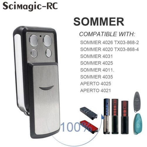 Black garage door remote control compatible with several models, 4 buttons, 868 MHz frequency 1