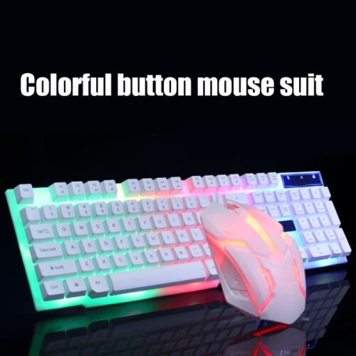 USB wired keyboard and mouse set with LED lighting, 1000 DPI, 104 keys, white and comfortable 2
