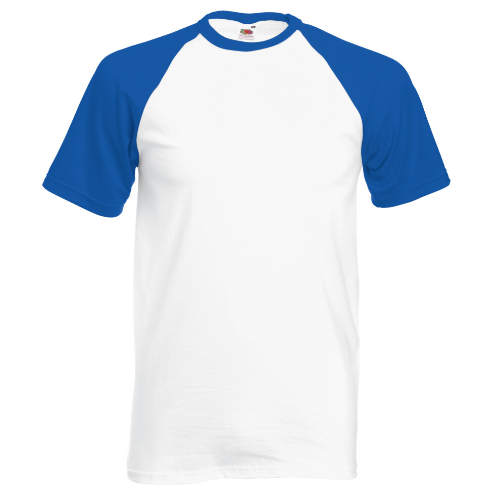 Fruit Of The Loom (S, White/Royal ) Mens Short Sleeve Baseball T-Shirt Blue