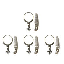 4St Compacte Metalen Make-Up Spiegel En Kam Set Voor Vrouwen Vintage