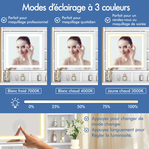 ALFORDSON Coiffeuse Maquillage Miroir Vanité Éclairage LED Chambre à Coucher 1