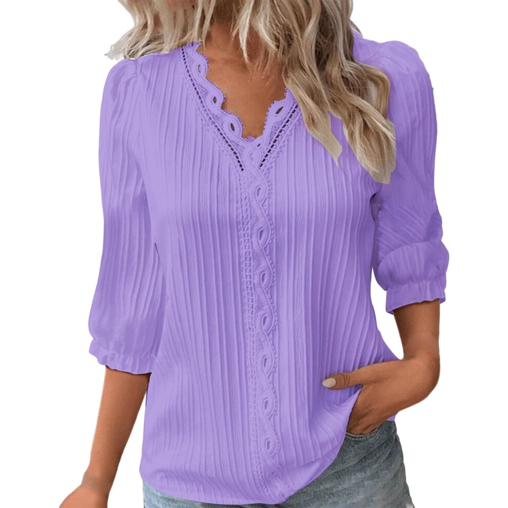 Purple Women's Summer Elegant Lace Top, V-Neck, Lace, Elegant- S