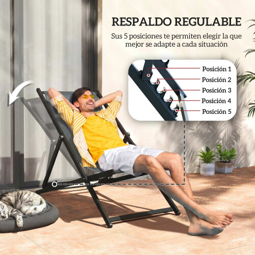 Outsunny 2 Tumbonas Plegables Gris 60 x 100 x 85 cm 2