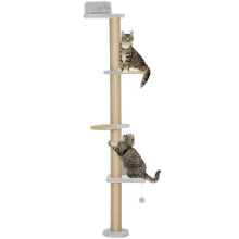 Katzenkratzbaum, 5-stufig, Spielzeug, Sisalstämme, Plüschstoff, hellgrau