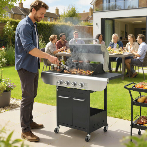 Outsunny Barbacoa de Ga Negro 129 x 55 x 117 cm 1