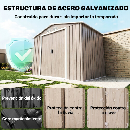 Outsunny Cobertizo de Jardín Marrón 213 x 130 x 185 cm 2