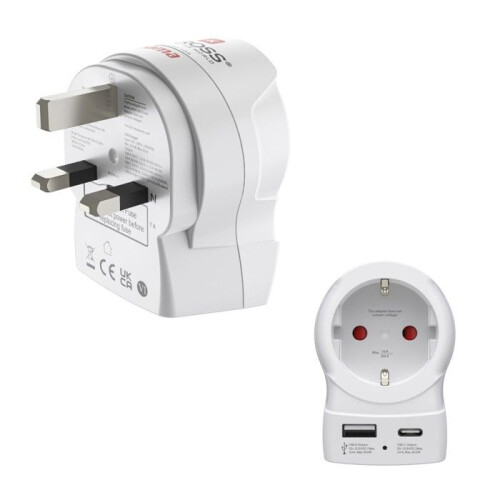 Reisadapter "EU naar VK", 1 x USB-A, 1 x USB-C (PD), 20 W