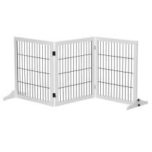 Vrijstaande houten hondenpoort 185x71 cm met poten, veiligheidstraphek en -barrière met 3 panelen
