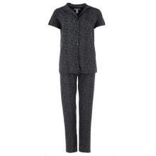 Joan Vass Women's Leopard Print Notched Collar Short Sleeve Pyjama Set