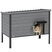 Cuccia per gatti resistente alle intemperie con tetto incernierato, pavimento removibile, ingresso per 1-2 gatti fino a 12 kg