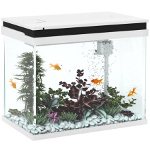 Glazen aquarium van 41 liter met filtersysteem, ledverlichting en waterpomp, geschikt voor diverse vissoorten, wit
