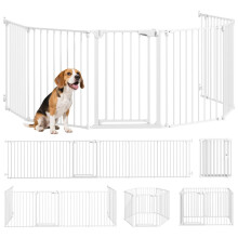 Hundezaun, 6-teilige Barriere mit Tür, faltbar, für kleine und mittelgroße Hunde, Kunststoff, Kohlenstoffstahl, weiß