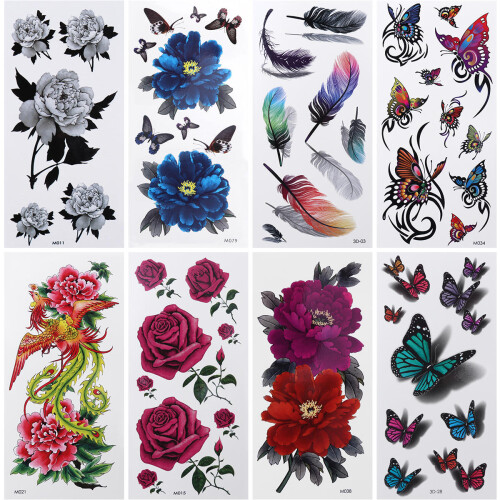24Sheets Assorted Color Temporary Tattoos Flower Stickers Waterproof 2