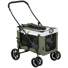 Hundebuggy, Haustierbuggy, Hundebuggy, faltbar, mit abnehmbarem Korb, 81 x 58 x 97,5 cm, schwarz + dunkelgrün + weiß