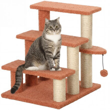 Katzenbaum, Haustiertreppe, 3 Stufen, Spielball, bis 5 kg, 45 x 40 x 48 cm, braun